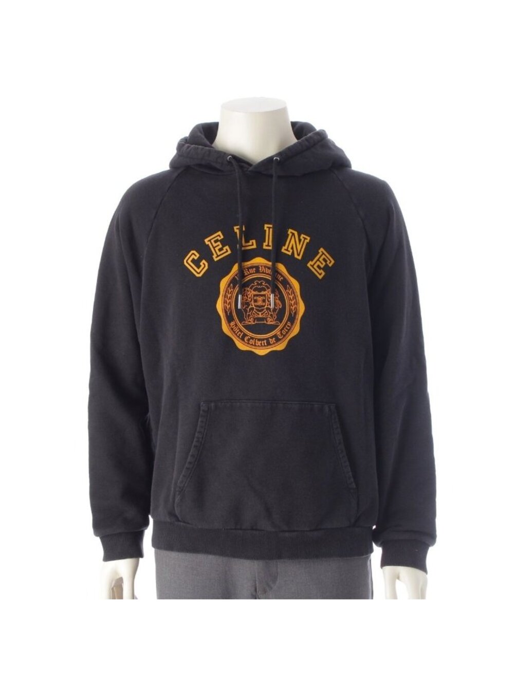 Celine Cotton Blason Logo Print Pullover Hoodie Sweatshirt Navy